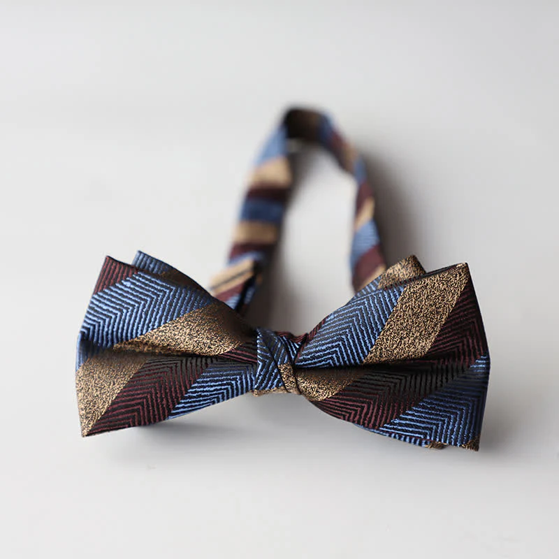 Men's Floral Striped Jacquard Woven Double Layers Bow Tie - Image 29