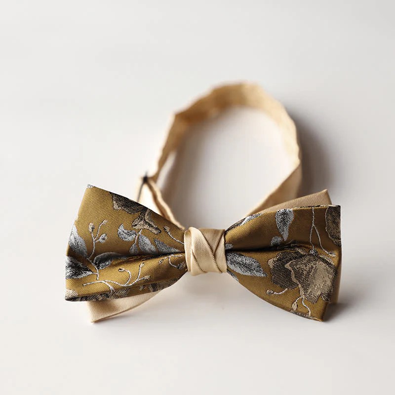 Men's Floral Striped Jacquard Woven Double Layers Bow Tie - Image 3