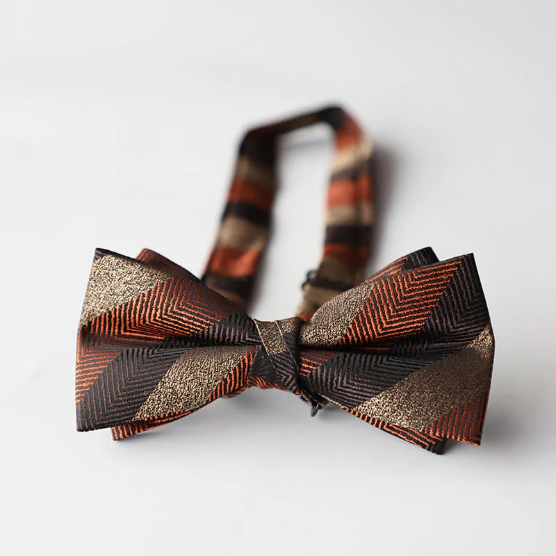 Men's Floral Striped Jacquard Woven Double Layers Bow Tie - Image 30