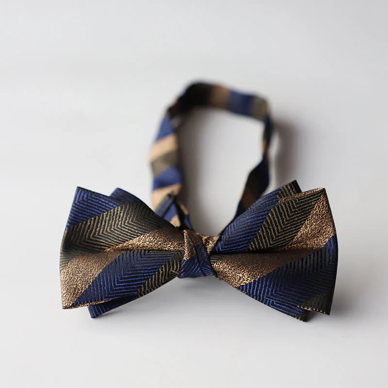 Men's Floral Striped Jacquard Woven Double Layers Bow Tie - Image 31