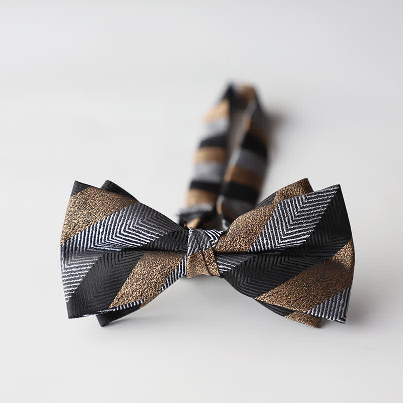 Men's Floral Striped Jacquard Woven Double Layers Bow Tie - Image 32