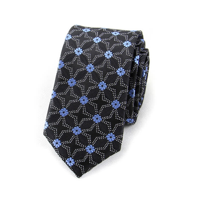 Men's Flower Embroidered Geometric Necktie - Image 3