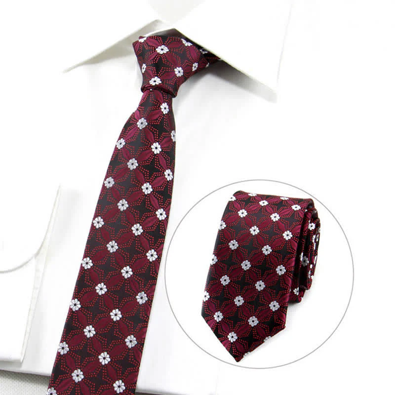 Men's Flower Embroidered Geometric Necktie - Image 8