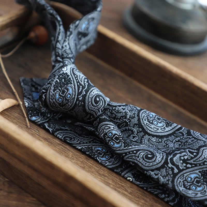Men's Flower Striped Paisley Pure Silk Necktie - Image 16
