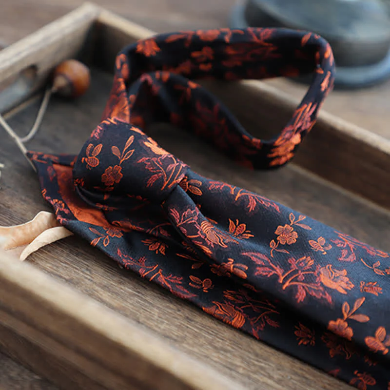 Men's Flower Striped Paisley Pure Silk Necktie - Image 19
