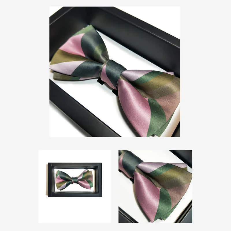 Men's Forest Green & Pink Double Layered Bow Tie - Image 10