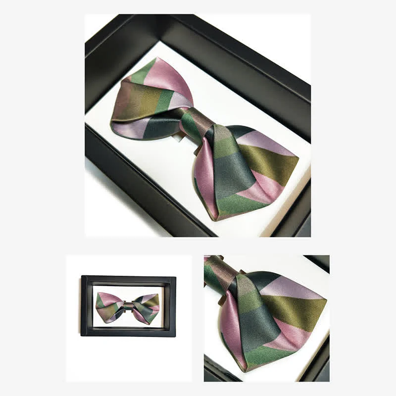 Men's Forest Green & Pink Double Layered Bow Tie - Image 3
