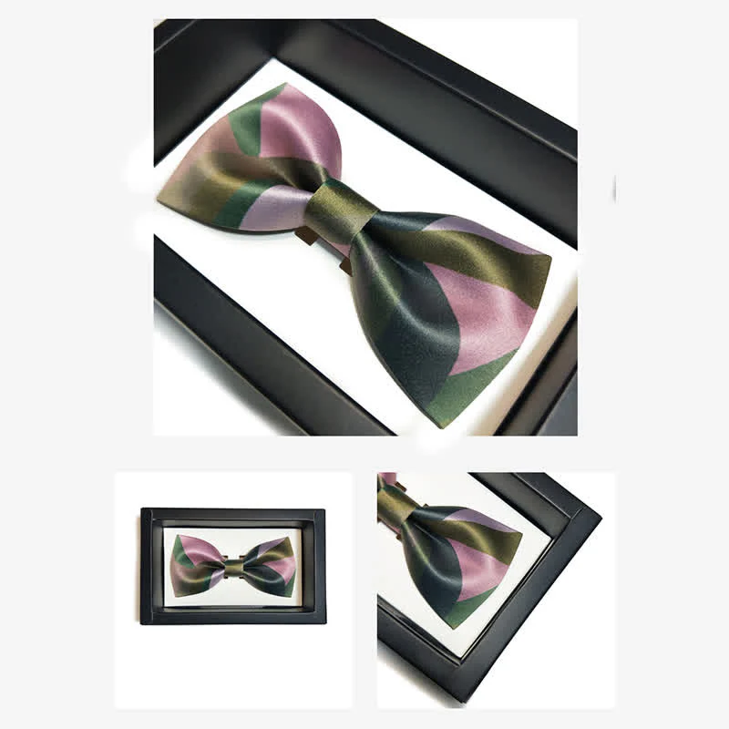 Men's Forest Green & Pink Double Layered Bow Tie - Image 6