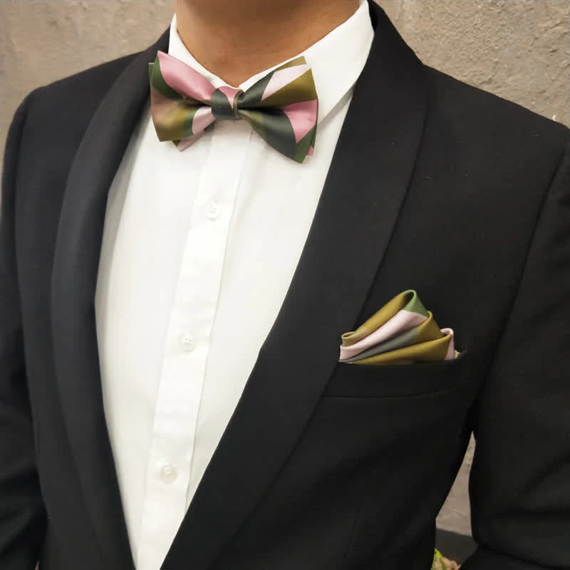 Men's Forest Green & Pink Double Layered Bow Tie - Image 8