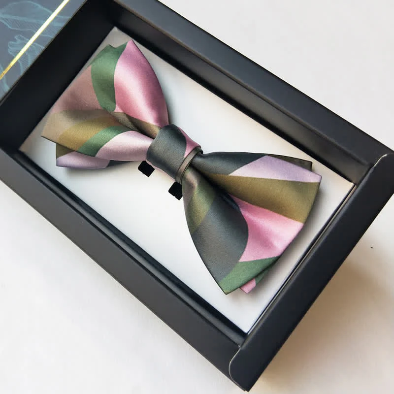 Men's Forest Green & Pink Double Layered Bow Tie - Image 9