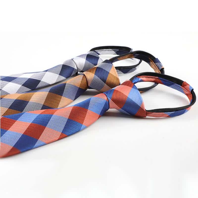 Men's Blend Color Zipper Tie Plaid Necktie - Image 3