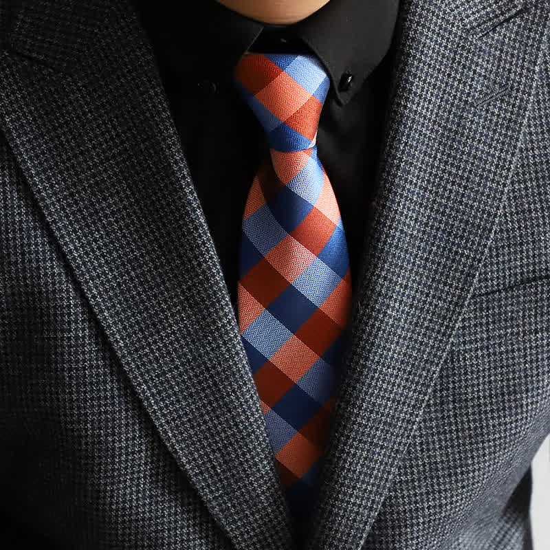 Men's Blend Color Zipper Tie Plaid Necktie - Image 6