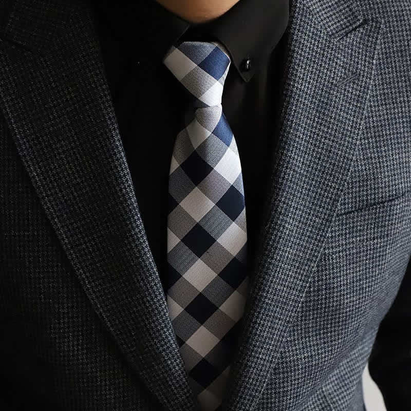 Men's Blend Color Zipper Tie Plaid Necktie - Image 8