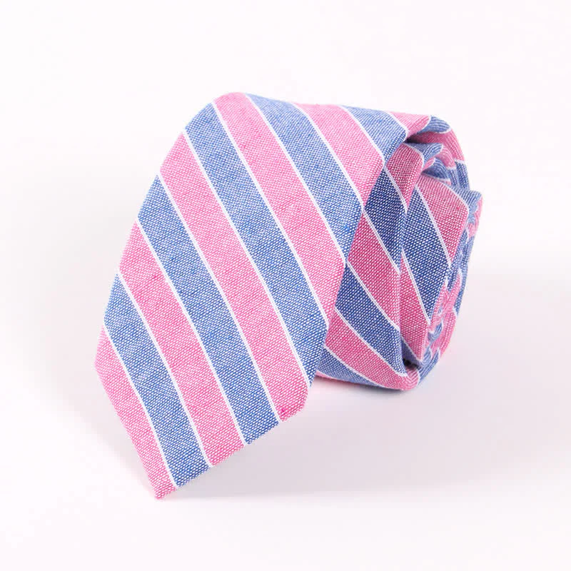 Men's Fresh Striped Plaid Pattern Skinny Cotton Necktie - Image 10