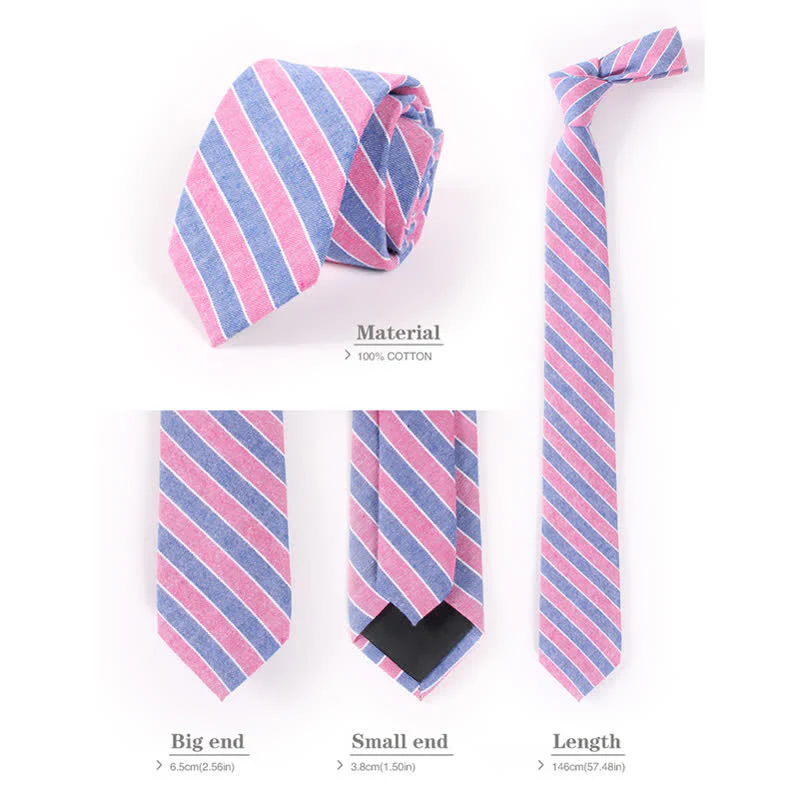 Men's Fresh Striped Plaid Pattern Skinny Cotton Necktie - Image 11