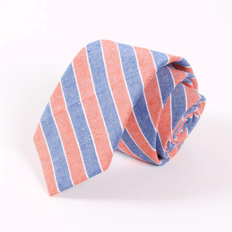 Men's Fresh Striped Plaid Pattern Skinny Cotton Necktie - Image 12