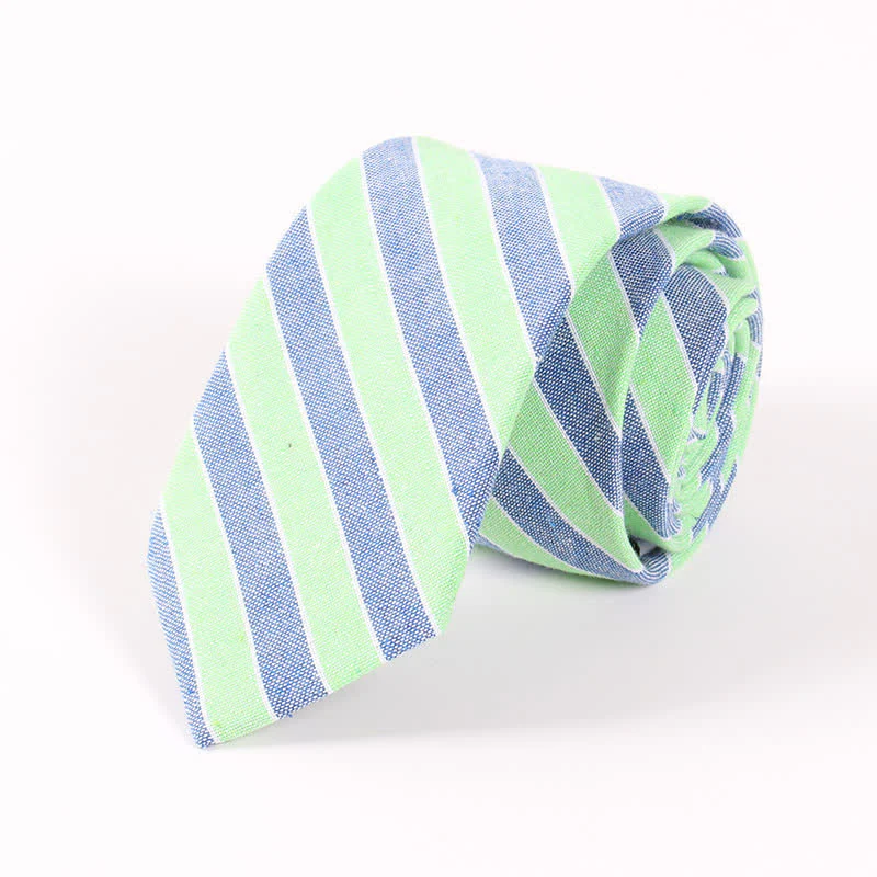 Men's Fresh Striped Plaid Pattern Skinny Cotton Necktie - Image 13