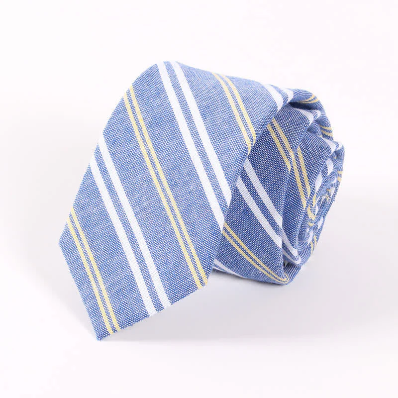 Men's Fresh Striped Plaid Pattern Skinny Cotton Necktie - Image 14