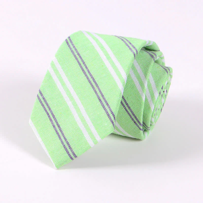 Men's Fresh Striped Plaid Pattern Skinny Cotton Necktie - Image 15