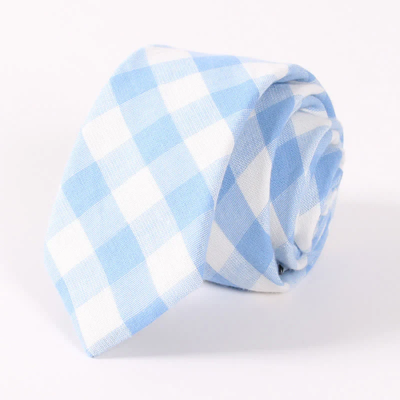 Men's Fresh Striped Plaid Pattern Skinny Cotton Necktie - Image 2