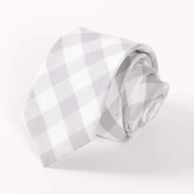 Men's Fresh Striped Plaid Pattern Skinny Cotton Necktie - Image 3