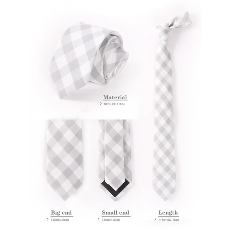 Men's Fresh Striped Plaid Pattern Skinny Cotton Necktie - Image 4