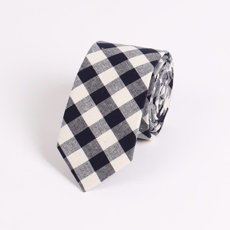 Men's Fresh Striped Plaid Pattern Skinny Cotton Necktie - Image 5