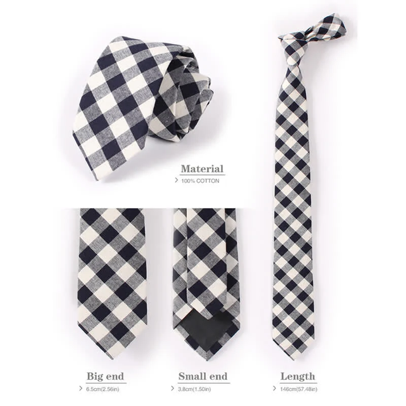 Men's Fresh Striped Plaid Pattern Skinny Cotton Necktie - Image 6