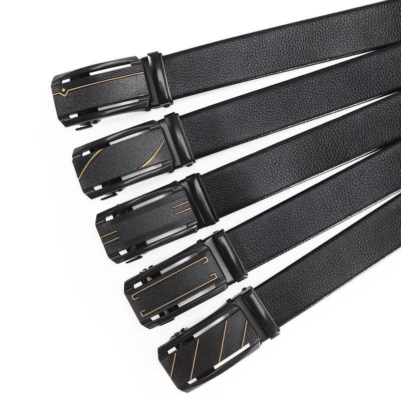 Men's Full Black Gold Line Automatic Buckle Leather Belt - Image 2