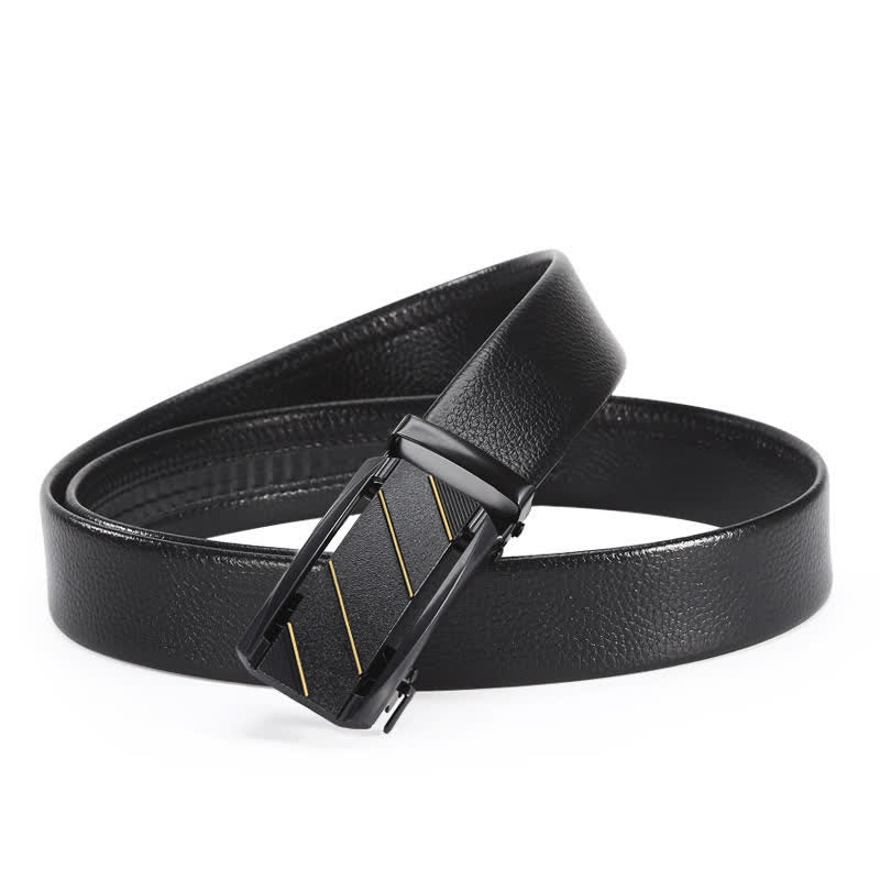 Men's Full Black Gold Line Automatic Buckle Leather Belt - Image 4