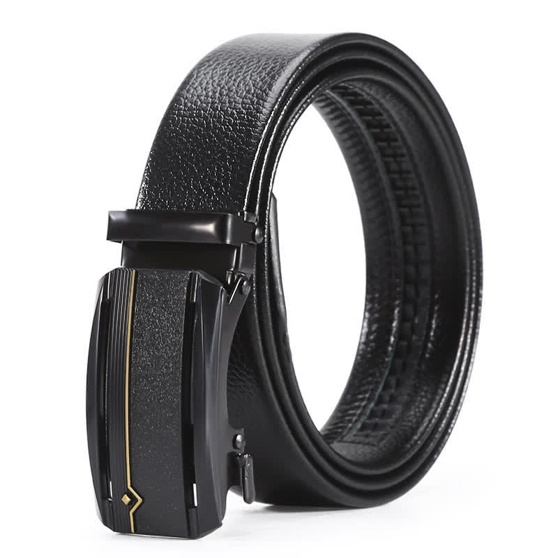 Men's Full Black Gold Line Automatic Buckle Leather Belt - Image 6