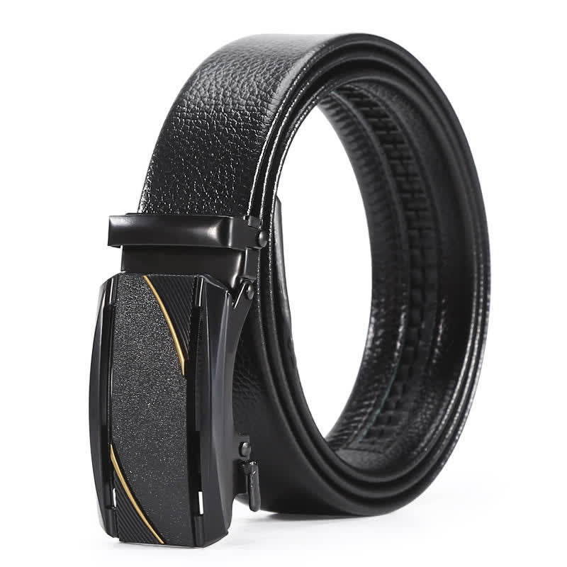 Men's Full Black Gold Line Automatic Buckle Leather Belt - Image 7