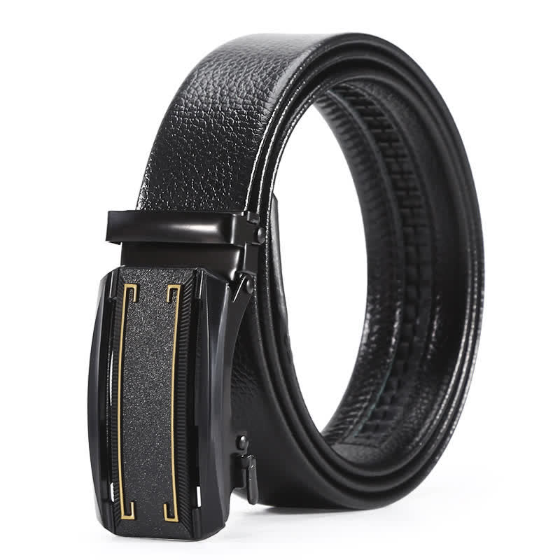Men's Full Black Gold Line Automatic Buckle Leather Belt - Image 8