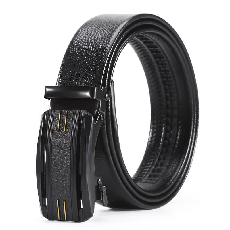 Men's Full Black Gold Line Automatic Buckle Leather Belt - Image 9