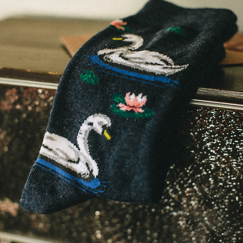 Men's Funky Swimming Swan Crew Socks - Image 5