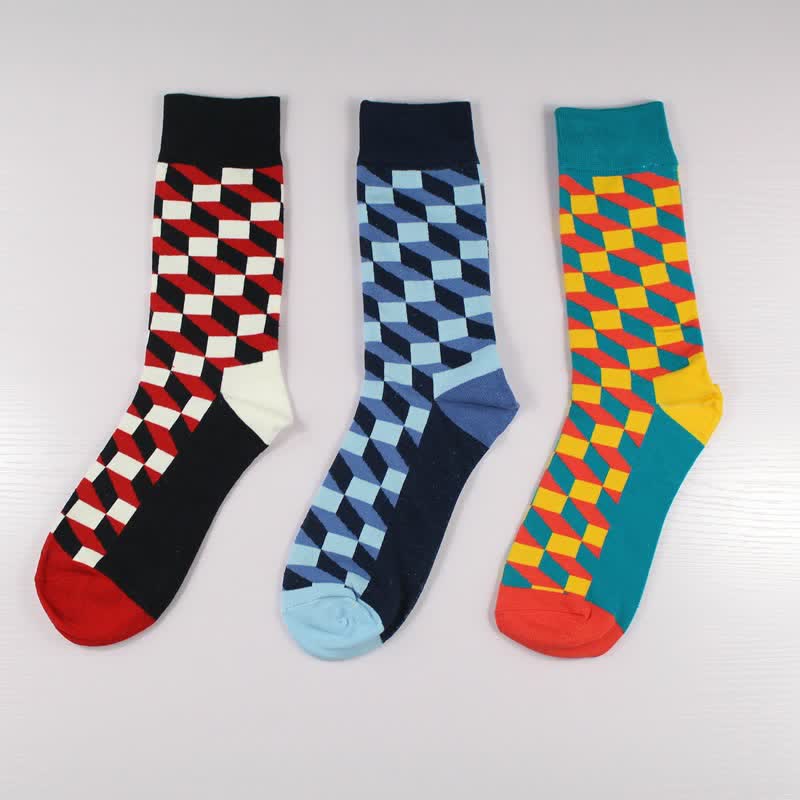 Men's Funny Novelty Crazy Checked Cotton Crew Socks - Image 2