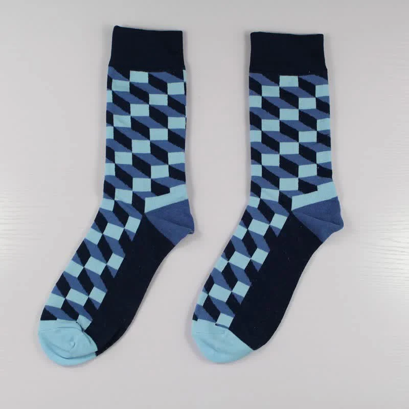 Men's Funny Novelty Crazy Checked Cotton Crew Socks - Image 3