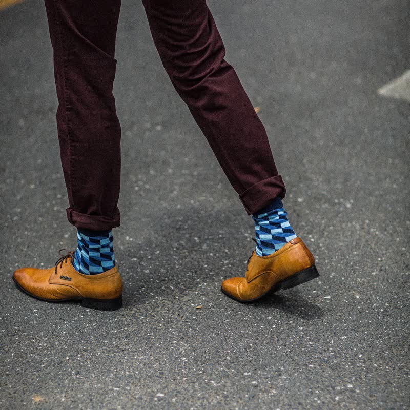 Men's Funny Novelty Crazy Checked Cotton Crew Socks - Image 4