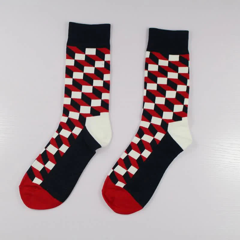Men's Funny Novelty Crazy Checked Cotton Crew Socks - Image 5
