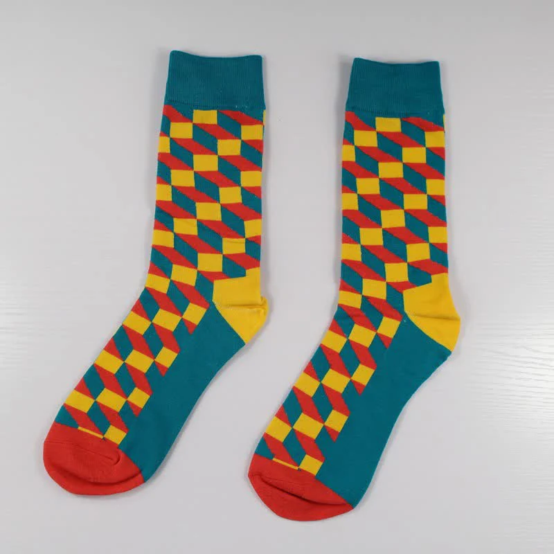 Men's Funny Novelty Crazy Checked Cotton Crew Socks - Image 8