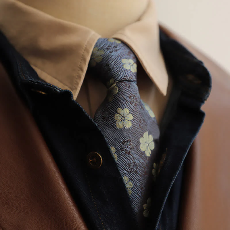Men's Garden Motif Embroidery Zipper Necktie - Image 10