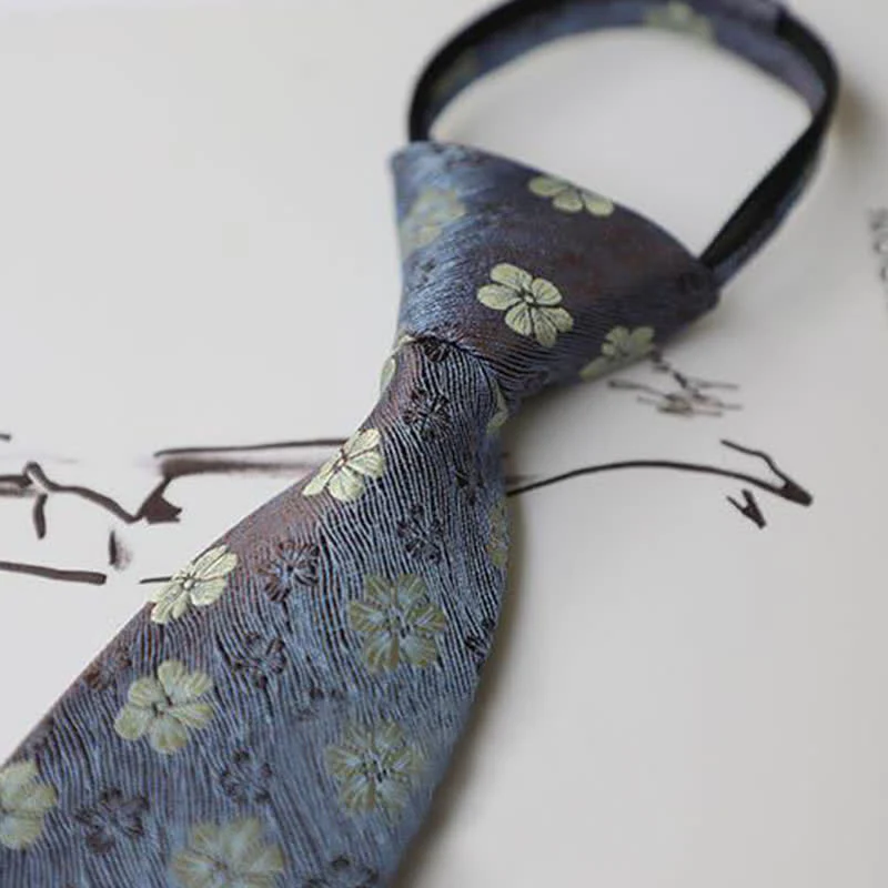 Men's Garden Motif Embroidery Zipper Necktie - Image 11