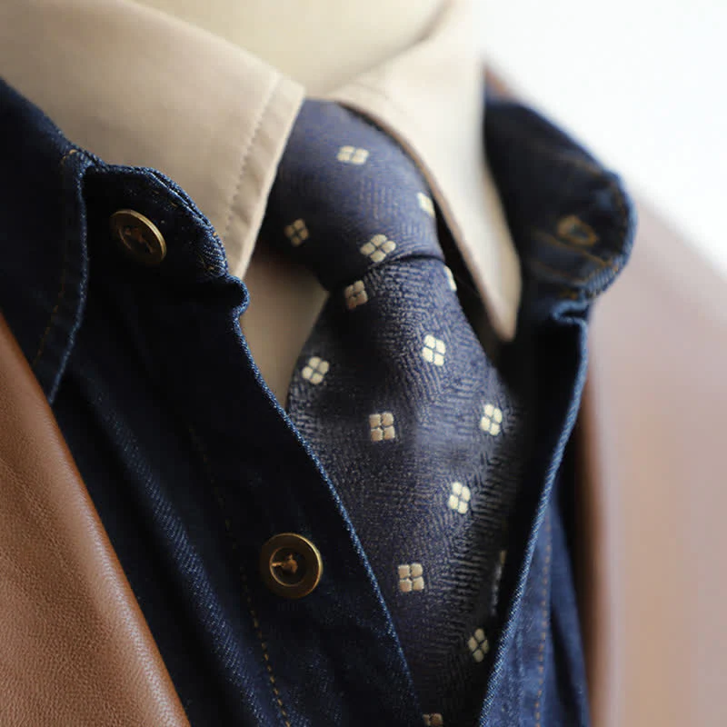Men's Garden Motif Embroidery Zipper Necktie - Image 12