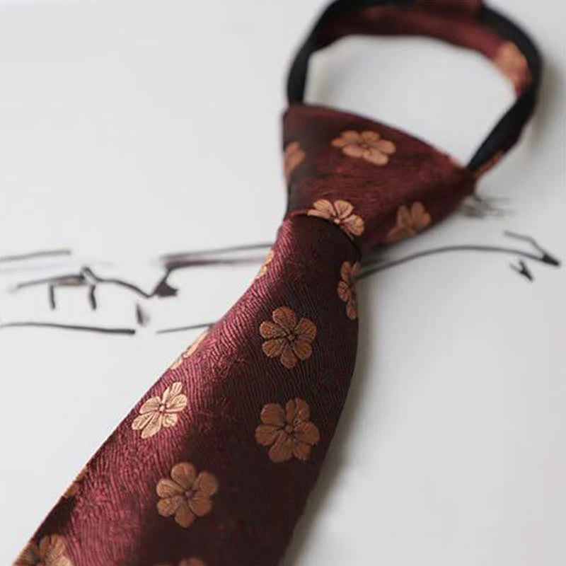 Men's Garden Motif Embroidery Zipper Necktie - Image 2