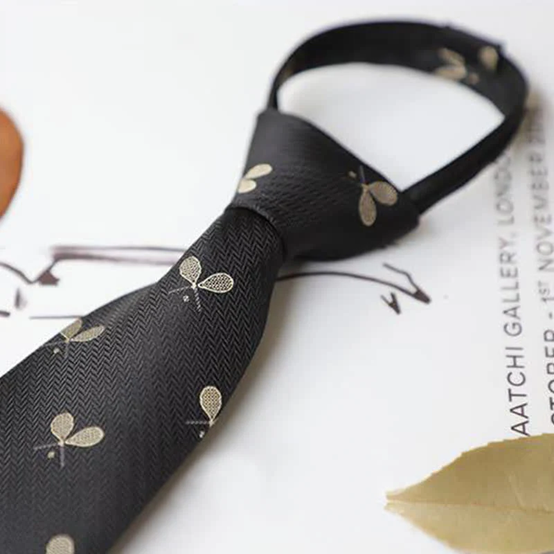 Men's Garden Motif Embroidery Zipper Necktie - Image 4