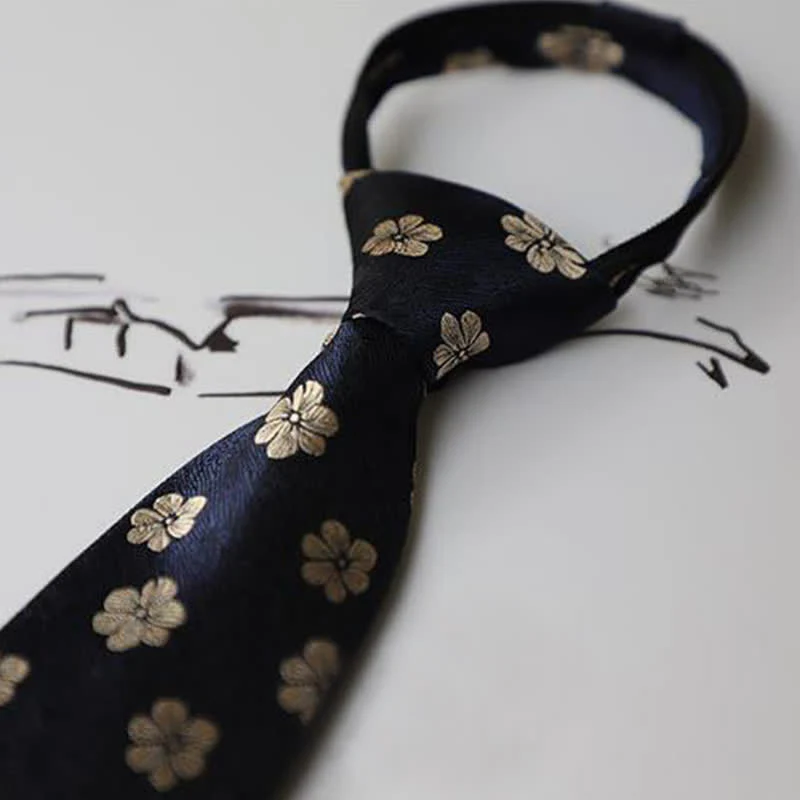 Men's Garden Motif Embroidery Zipper Necktie - Image 9