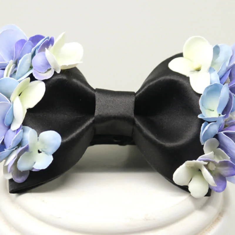 Men's Garden Violet & White Artificial Flower Bow Tie - Image 3