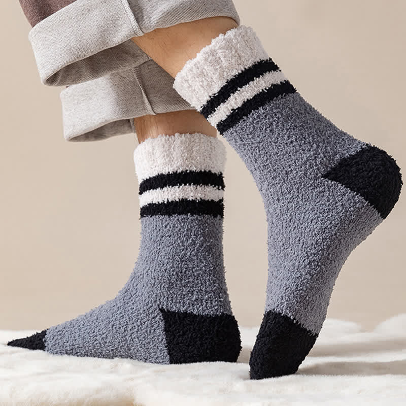 Men's Gentle Striped Fuzzy Coral Fleece Sleep Crew Socks - Image 10