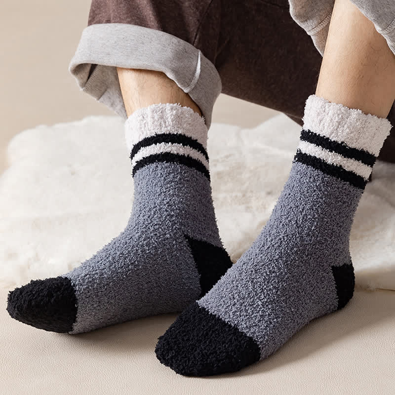 Men's Gentle Striped Fuzzy Coral Fleece Sleep Crew Socks - Image 11