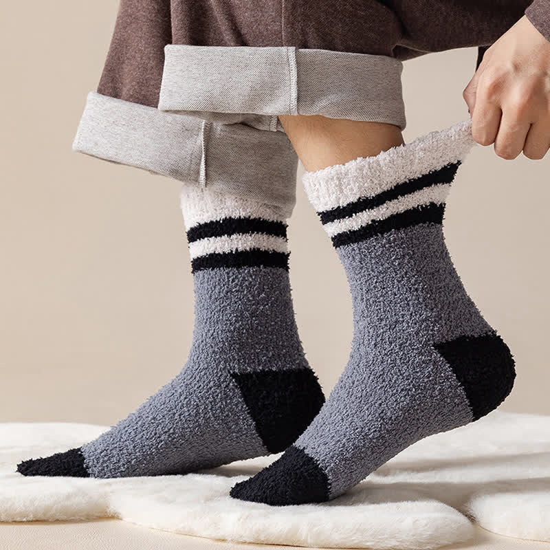 Men's Gentle Striped Fuzzy Coral Fleece Sleep Crew Socks - Image 12
